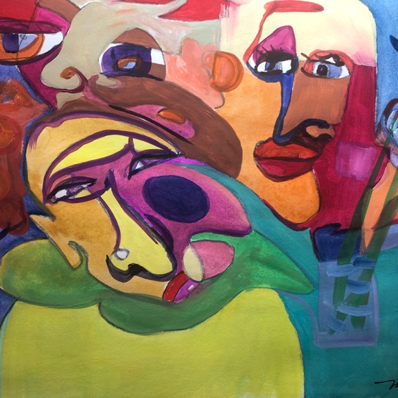 hand painted Other - “Sam & Sons” original acrylic painting on paper one-of-a-kind artwork signed